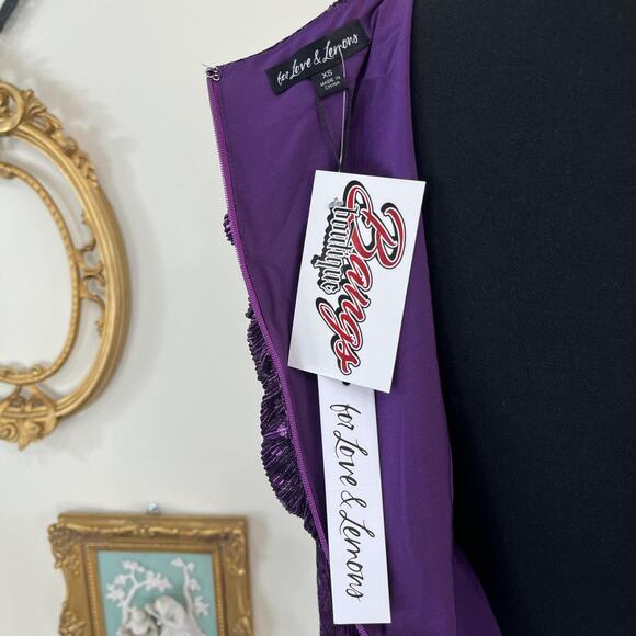 For Love & Lemons Purple Metallic Polka Dot Ruched Puff Sleeve Dress - Picture 6 of 8